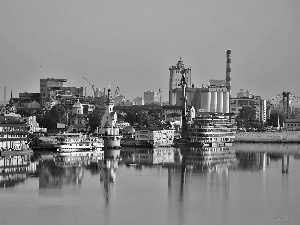 Dnepr, panorama, wharf, reflection, vessels, town