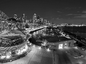 Marina, Seattle, wharf, Restaurant, Yachts, night