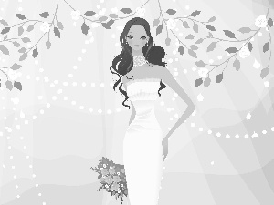 White, dress, young, bouquet, lady