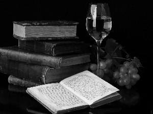 Books, Grapes, Wine, glass