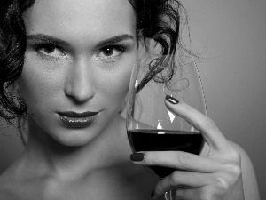 model, Red, Wine, make-up