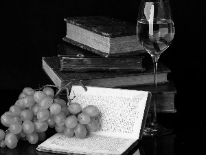 Grapes, wine glass, Wines, Books