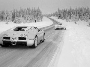 Bugatti, woods, winter, Way