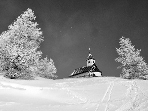 church, viewes, winter, trees