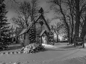 church, viewes, winter, trees