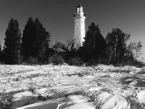 Lighthouses, viewes, winter, trees