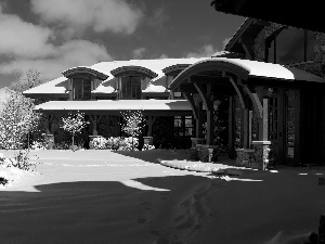 winter, house, snow