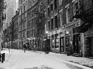 stores, winter, USA, Manhattan, Jork, Street, skyscrapers, New