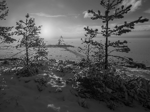 winter, Great Sunsets, snow, snowy, Ringerike, Norway, trees, viewes, lake