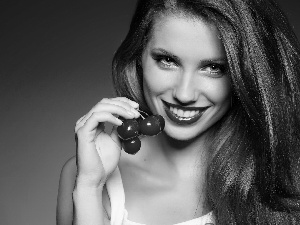 Women, cherries, smiling