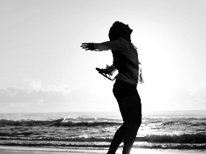 west, sea, Women, sun