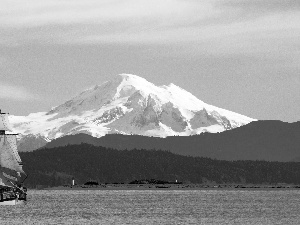 woods, Canada, lake, Mountains, sailing vessel