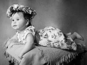 wreath, girl, Flowers