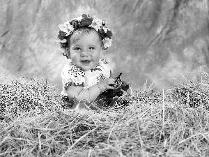 happy, Hay, wreath, girl