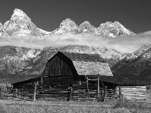 wooden, Mountains, Wyoming, house