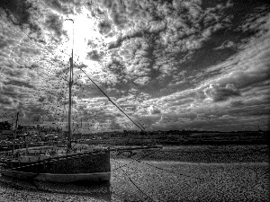 Yacht, clouds, lake