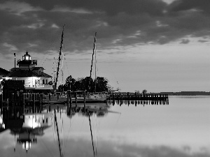 Lighthouse, pier, Yacht, maritime