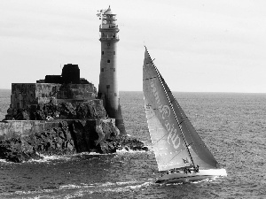 Lighthouses, Rock, Yacht, an