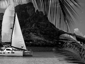 Yacht, Mountains, sea