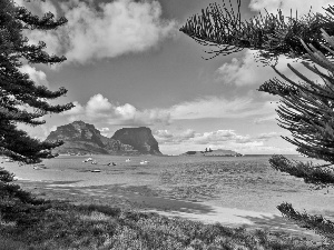 Yachts, Boats, Island, Mountains, Coast