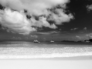 clouds, sea, Yachts, Sky