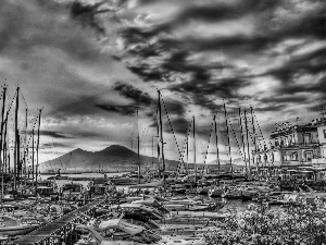 Yachts, Harbour, sun, lake, west