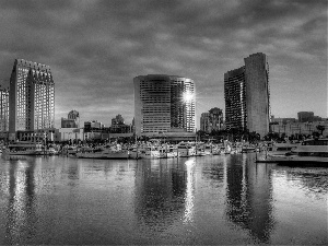 Town, Harbour, Yachts, skyscrapers