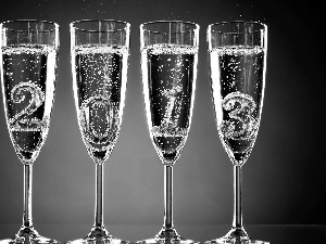 glasses, New, year, Champagne