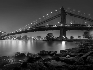 Stones, pendant, Manhattan, River, bridge, Night, Nowy York