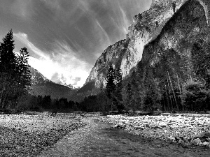 Yosemite National Park, The United States, Mountains, woods, River, State of California