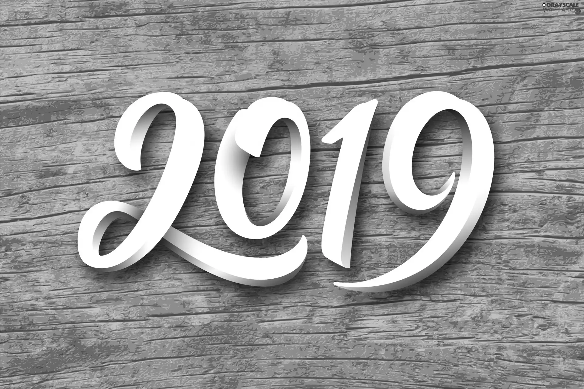 numbers, blue background, 2019, White, New Year