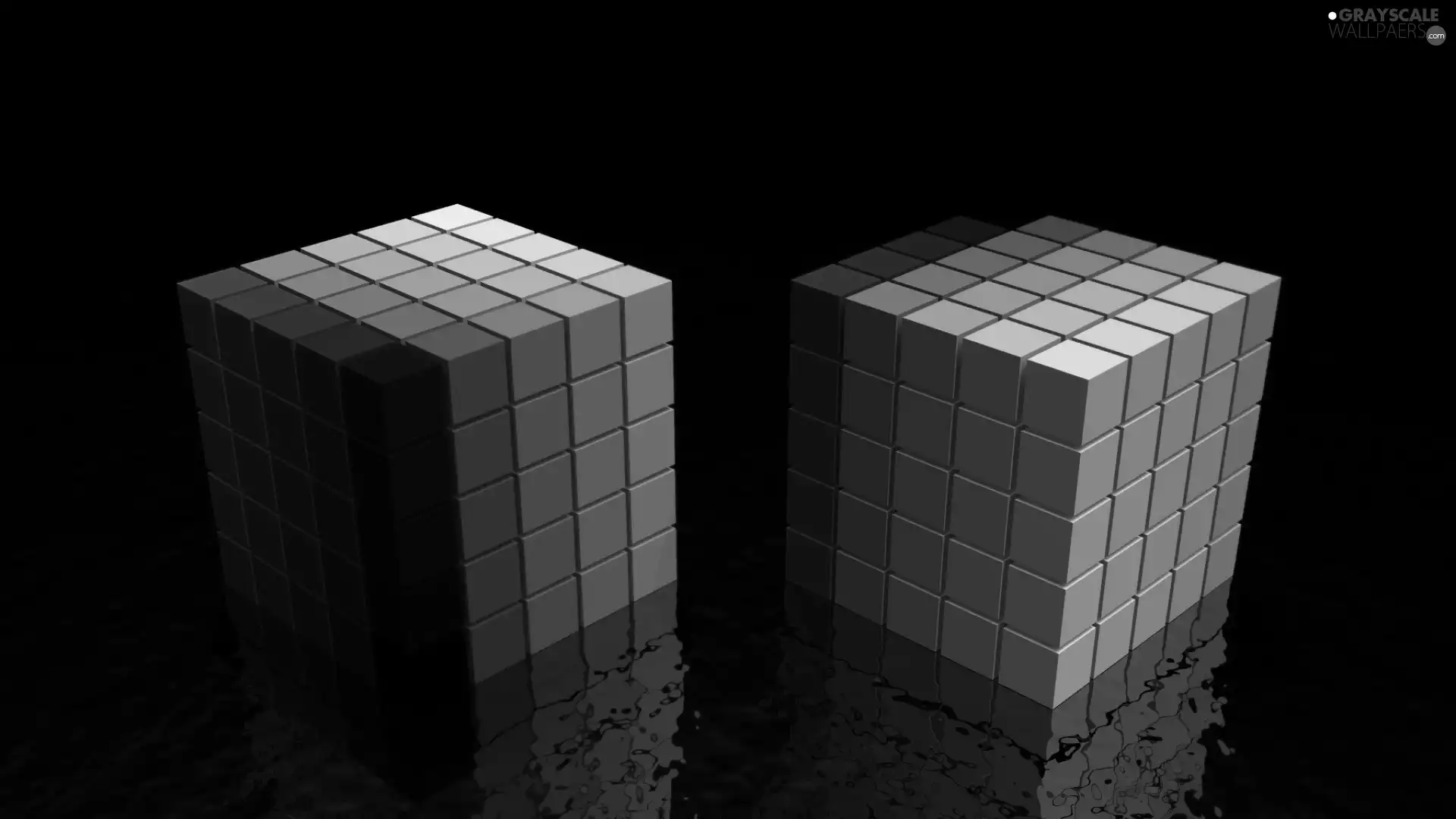 3D, reflection, color, cubes, Two cars