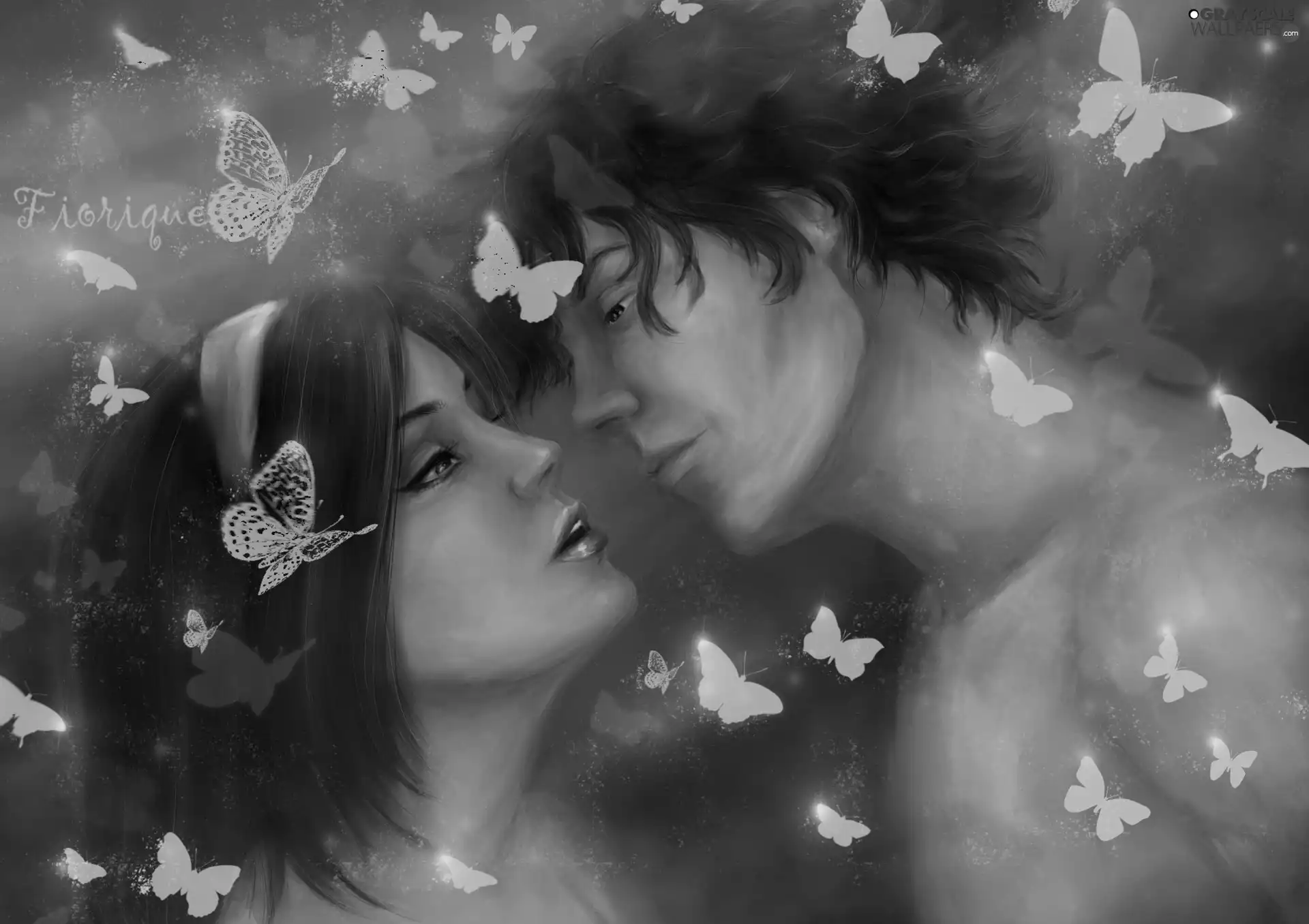 butterflies, Women, a man