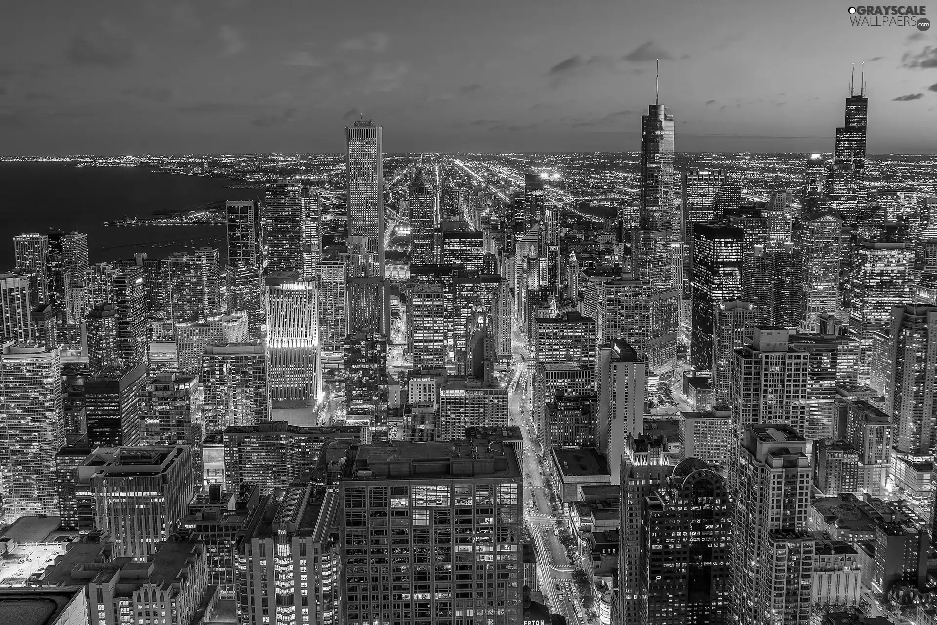 Chicago, evening, Aerial View, skyscraper