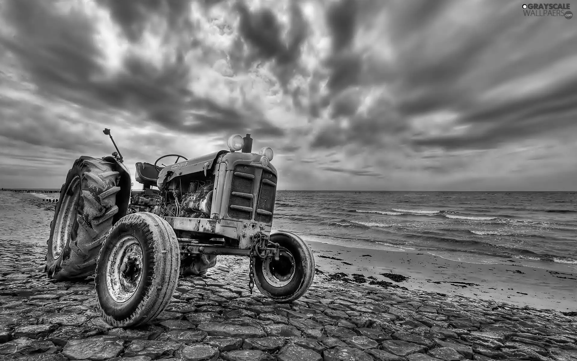 sea, Old car, agrimotor