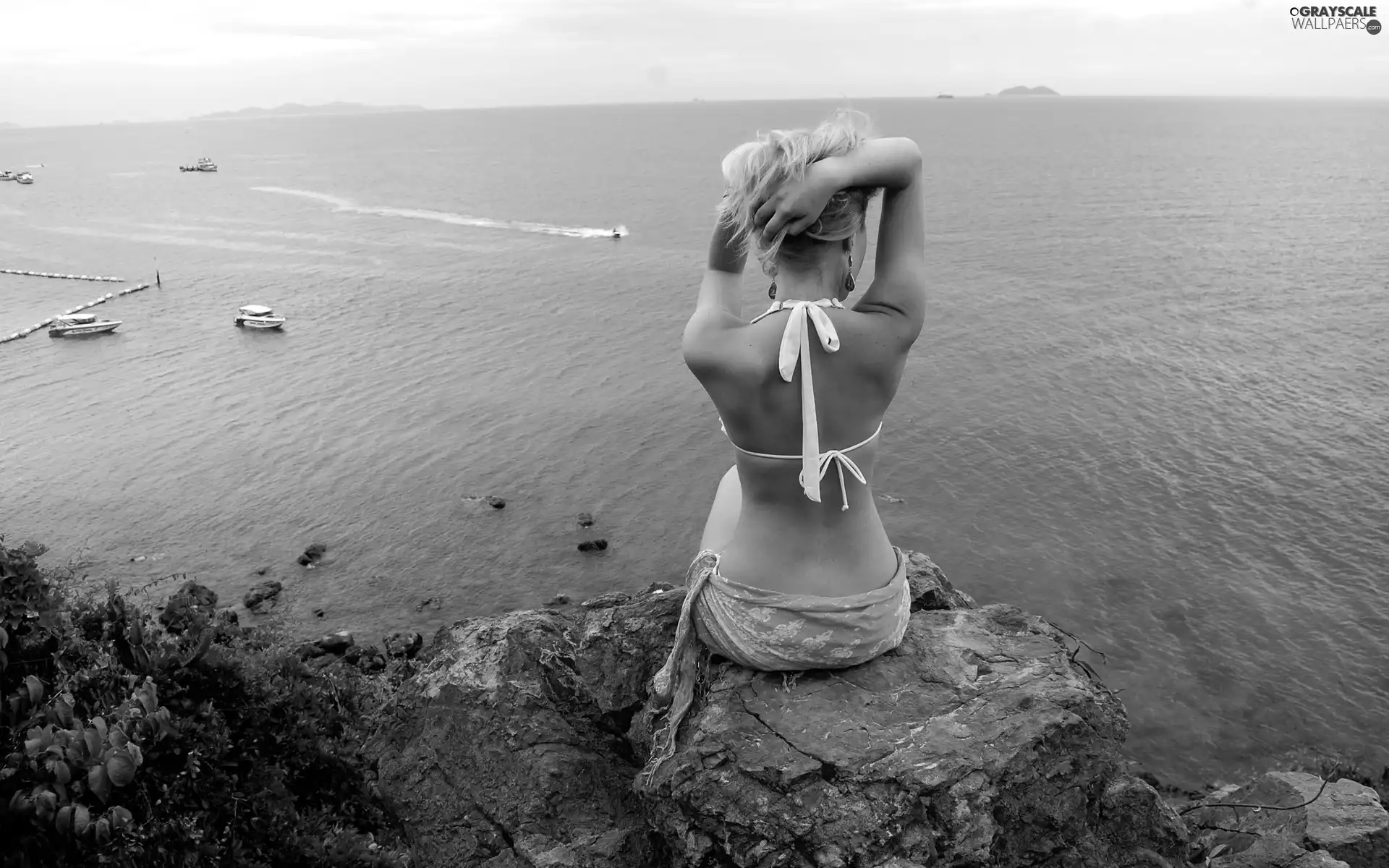 an, Rock, Boats, Blonde, sea