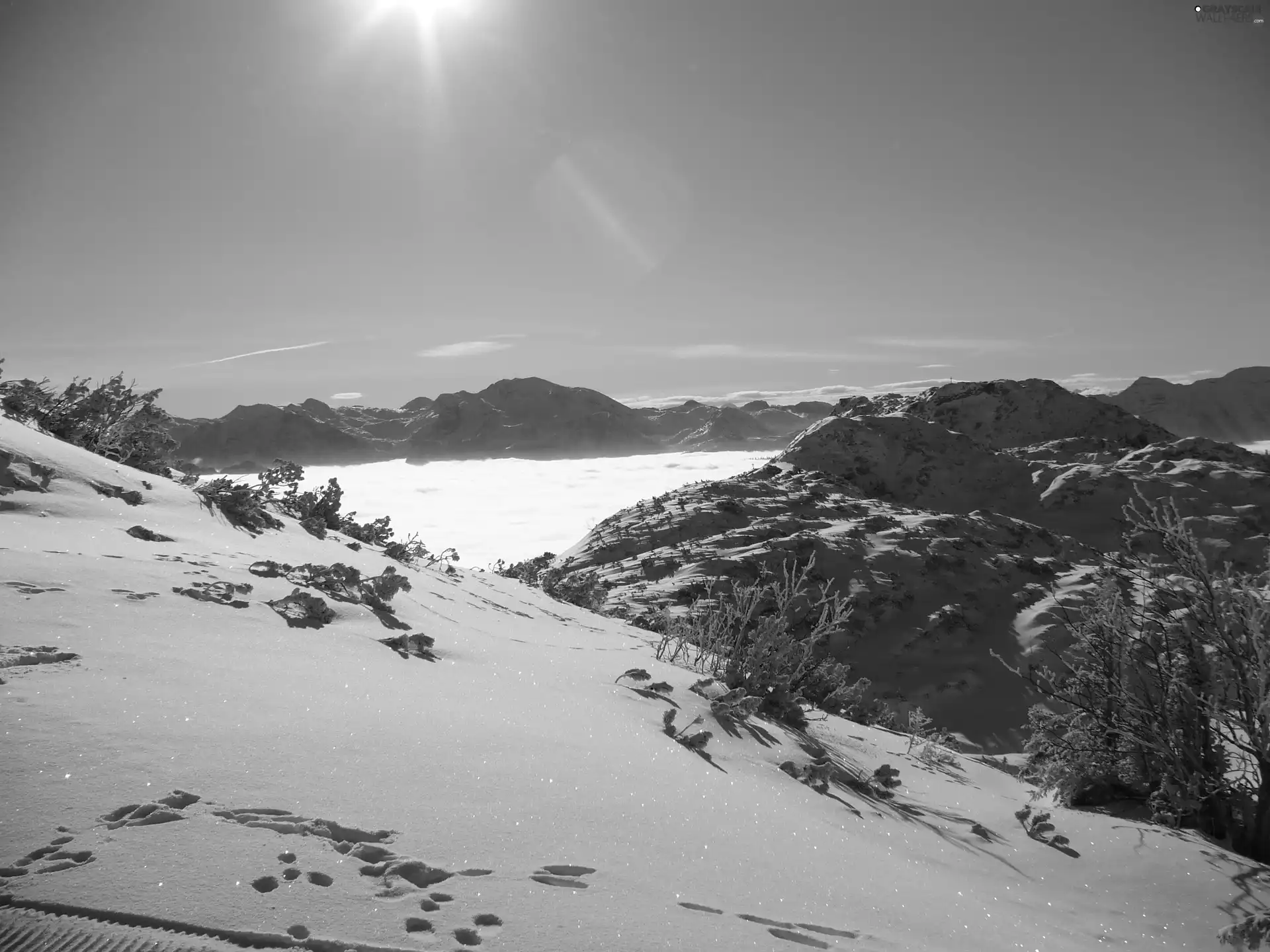 Mountains, Alps, an, snow, traces, winter