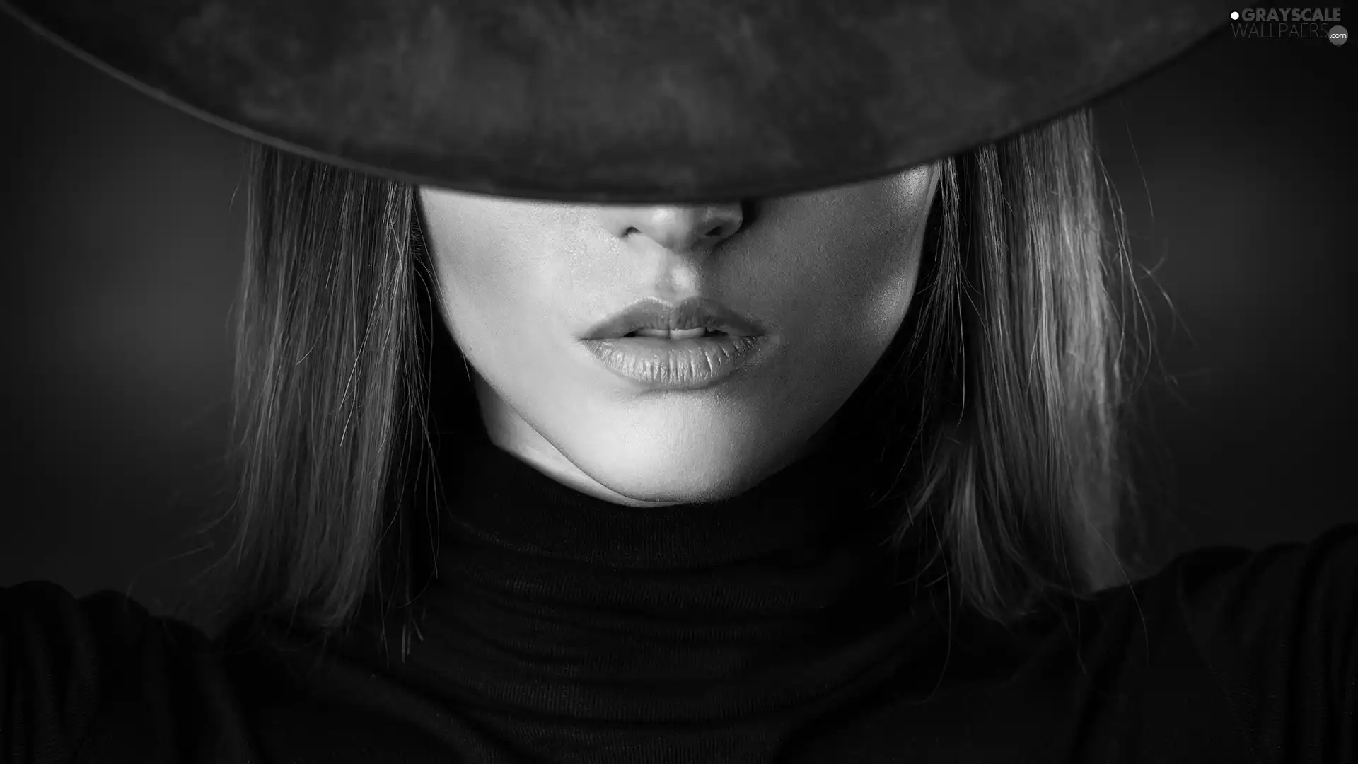 Black and white, girl, Hat