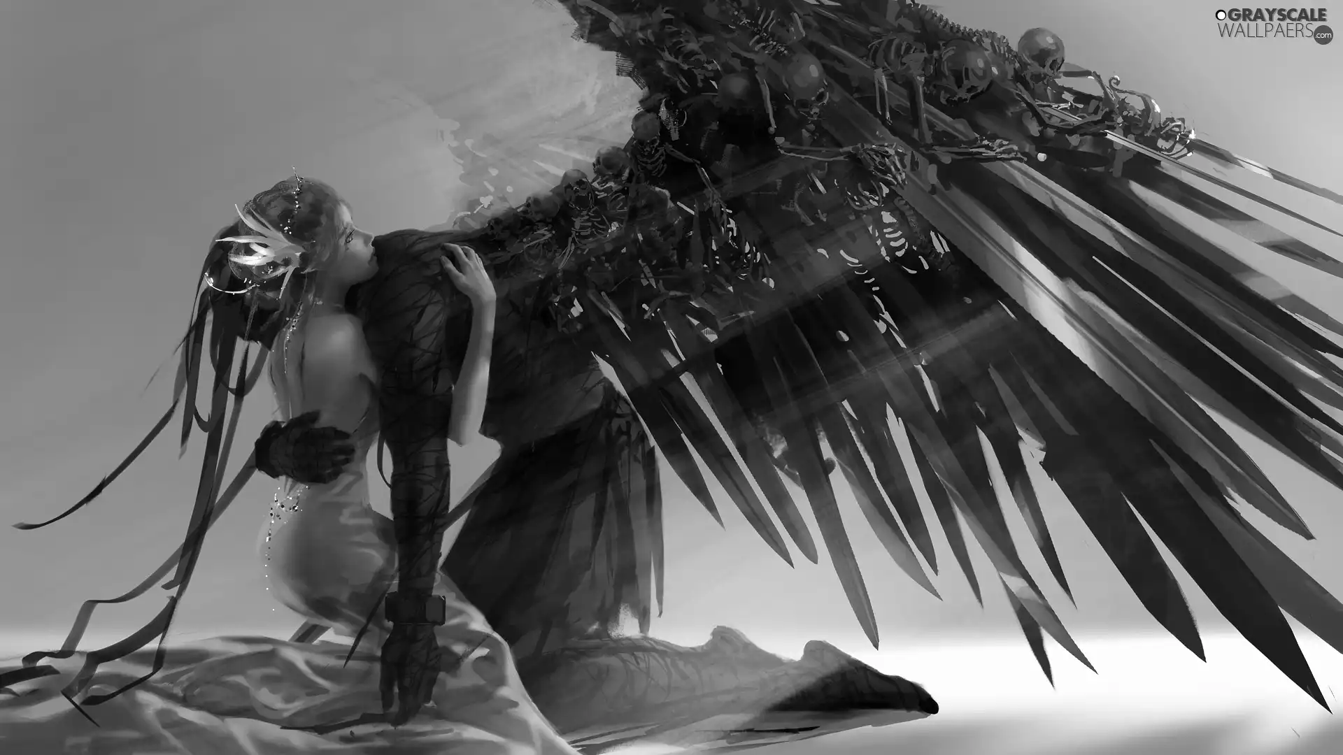 elf, Black, fantasy, Wounded, Swords, Women, graphics, angel