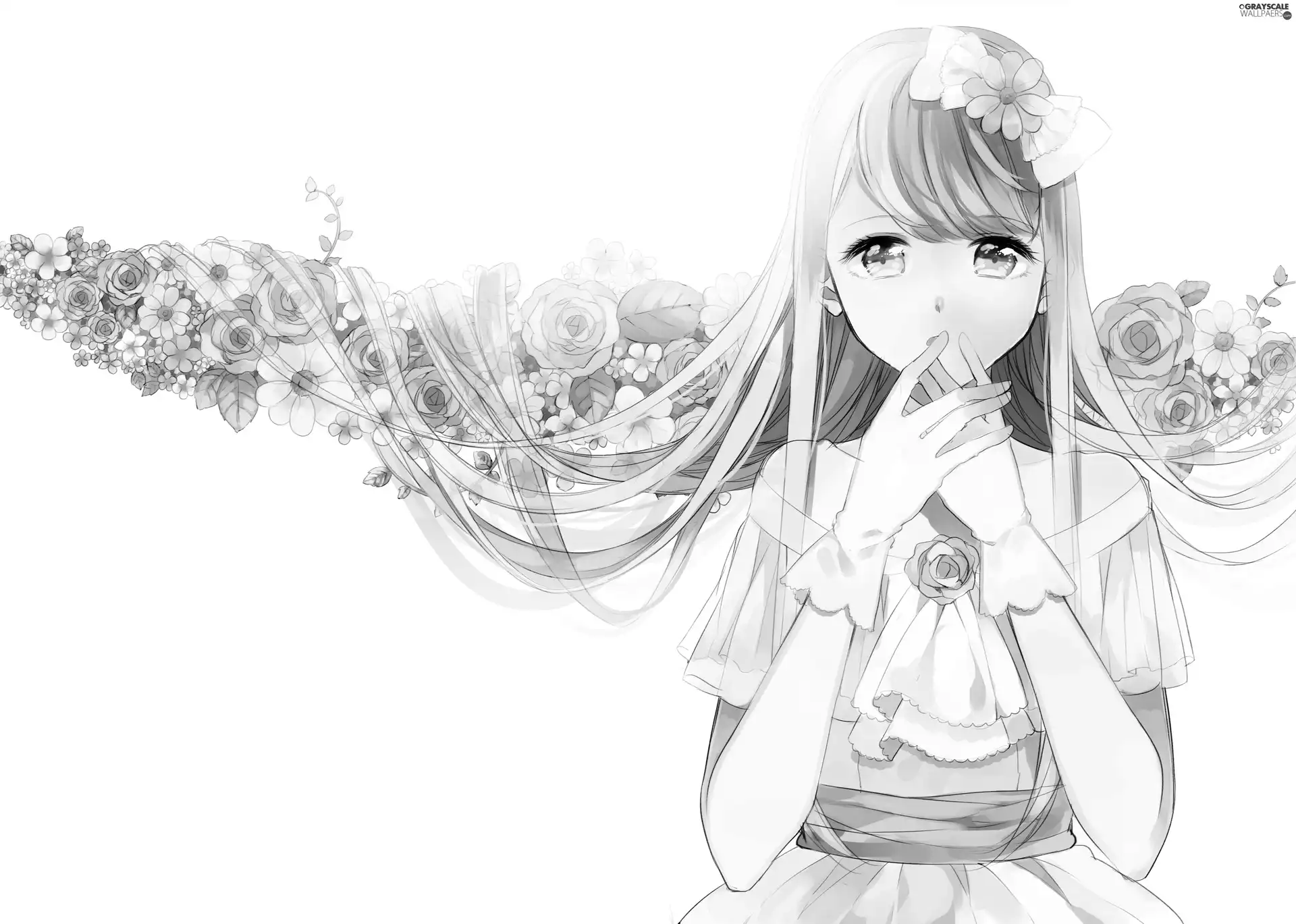 Anime, girl, Flowers