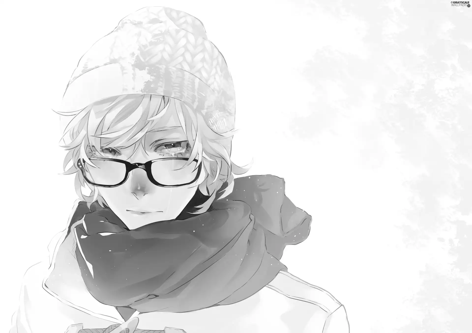 Grayscale Anime, boy, Glasses - 4092x2893