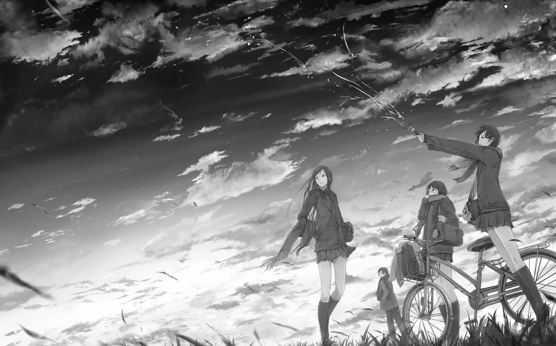 People, Sky, Anime, Bike