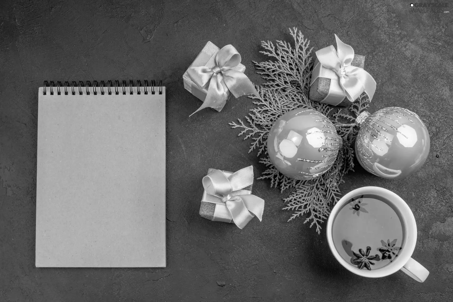 anise, note-book, Christmas, Twigs, gifts, tea, cup, baubles