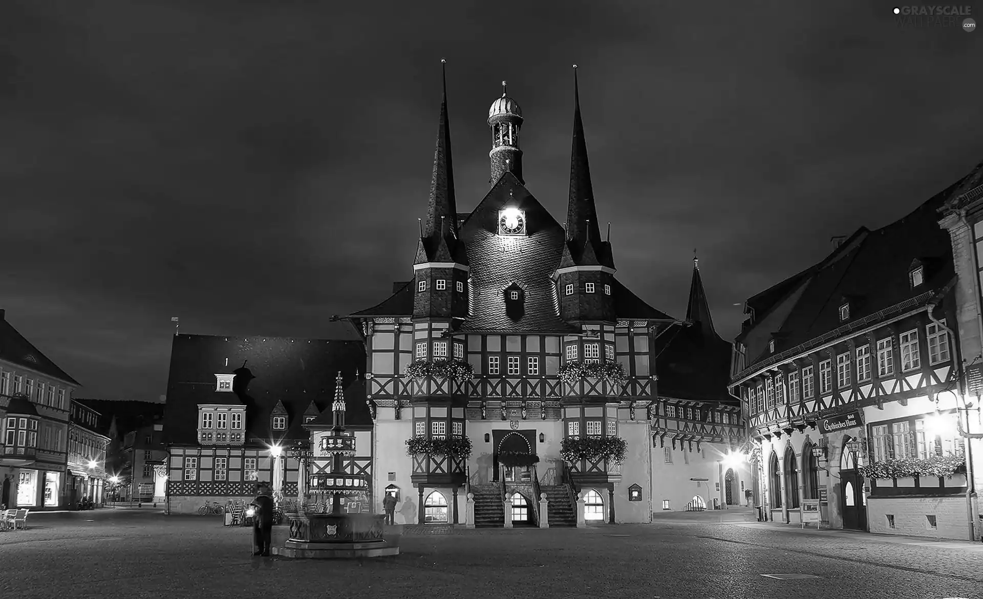 night, Germany, market, town hall, apartment house, Wernigerode