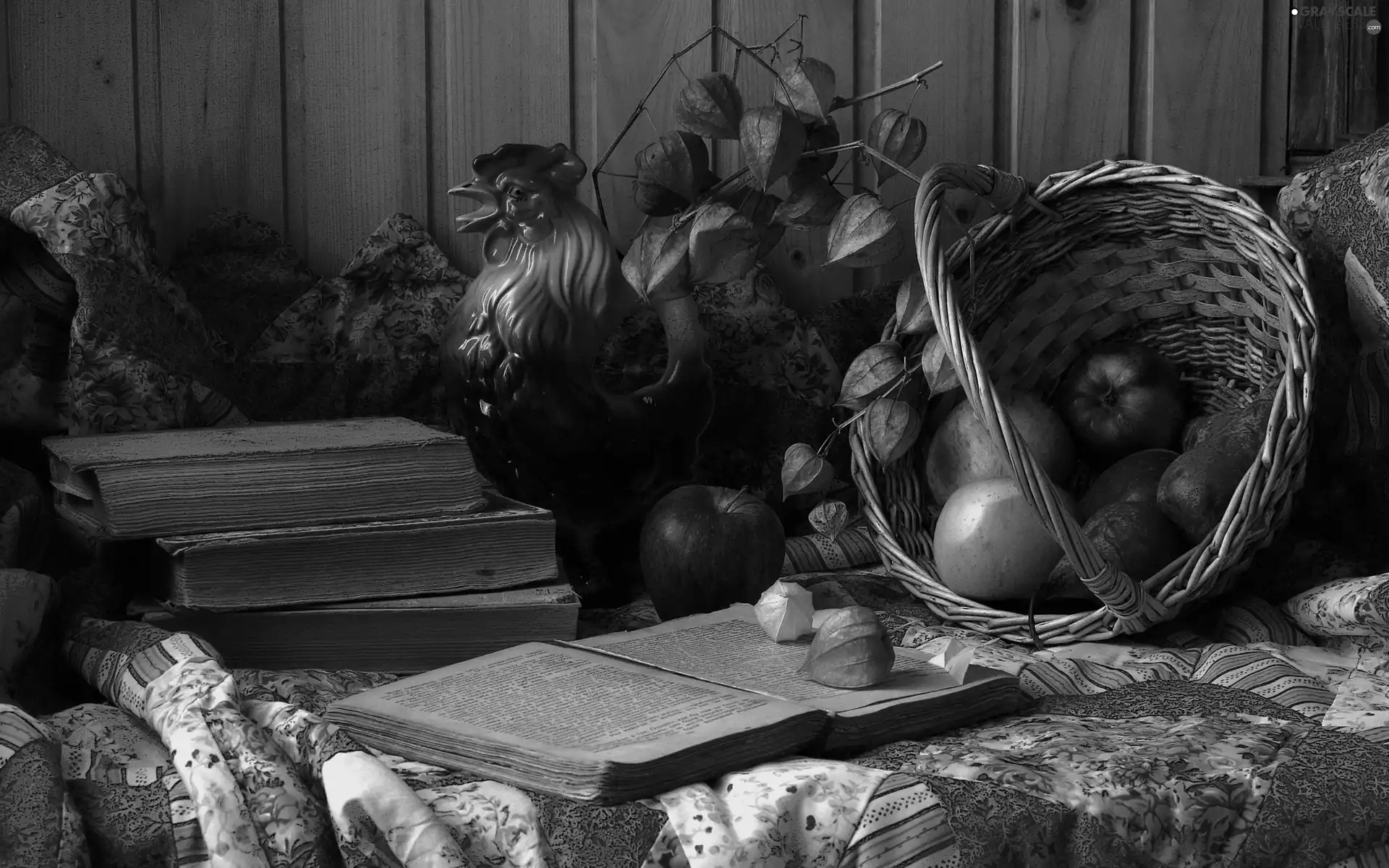 apples, autumn, basket, driers, truck concrete mixer, composition