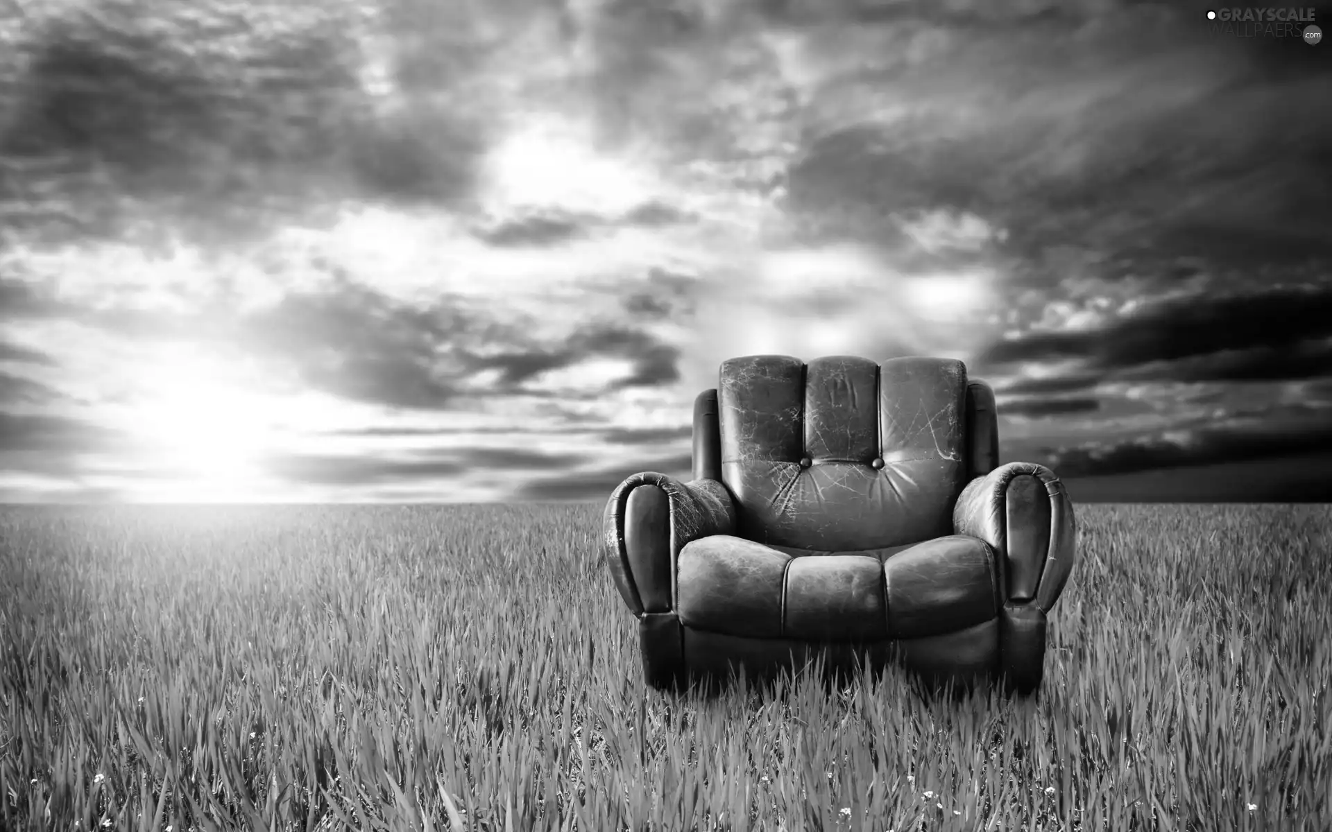 Armchair, clouds, grass