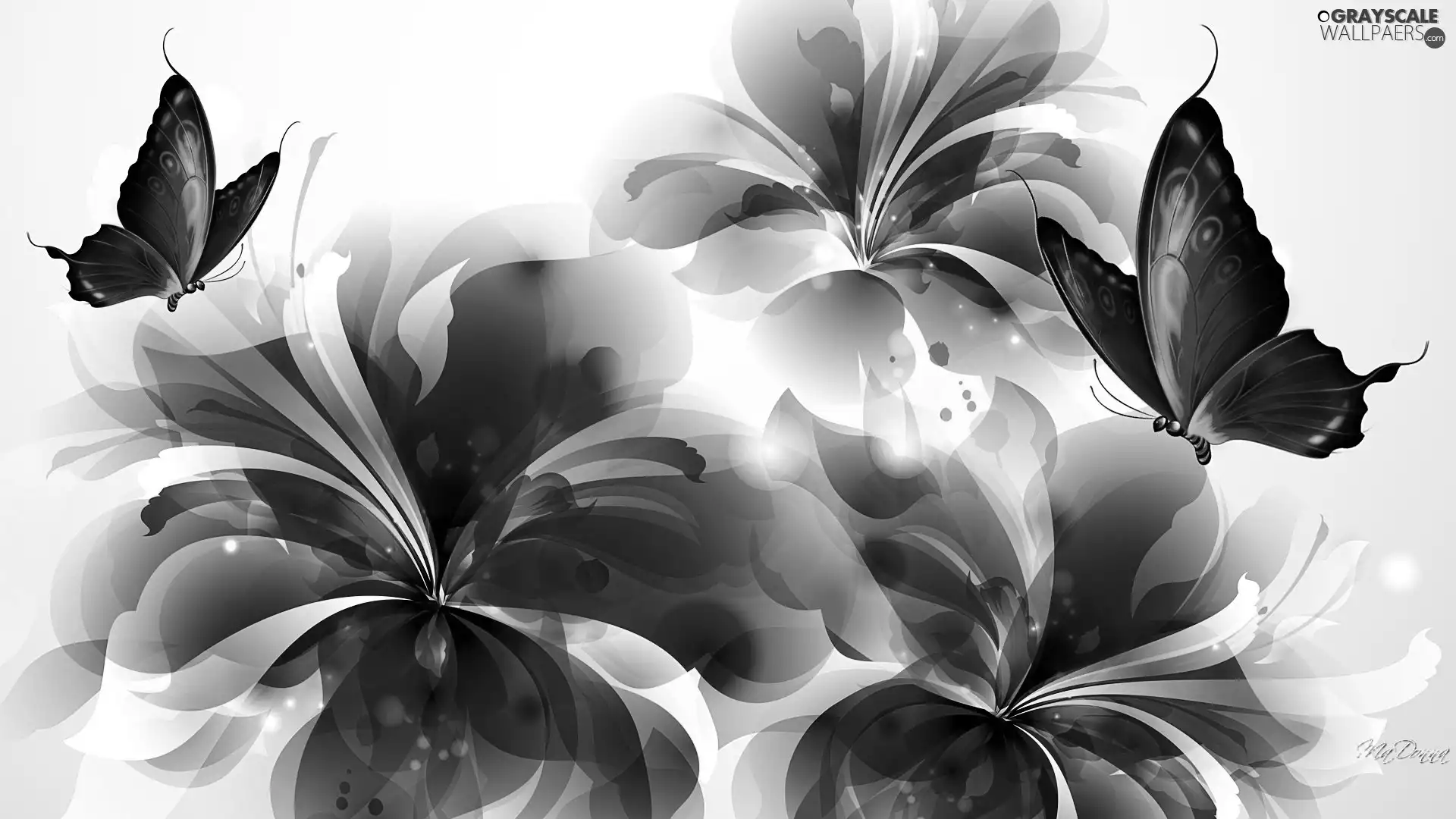Art, Flowers, butterflies