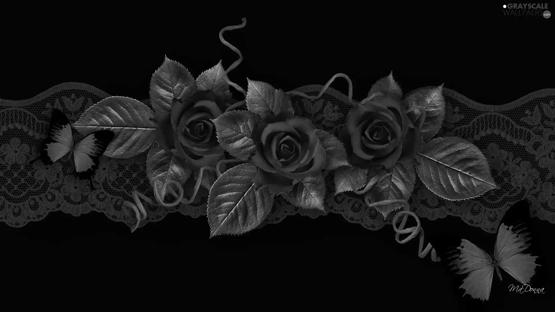 Red, butterflies, Art, roses