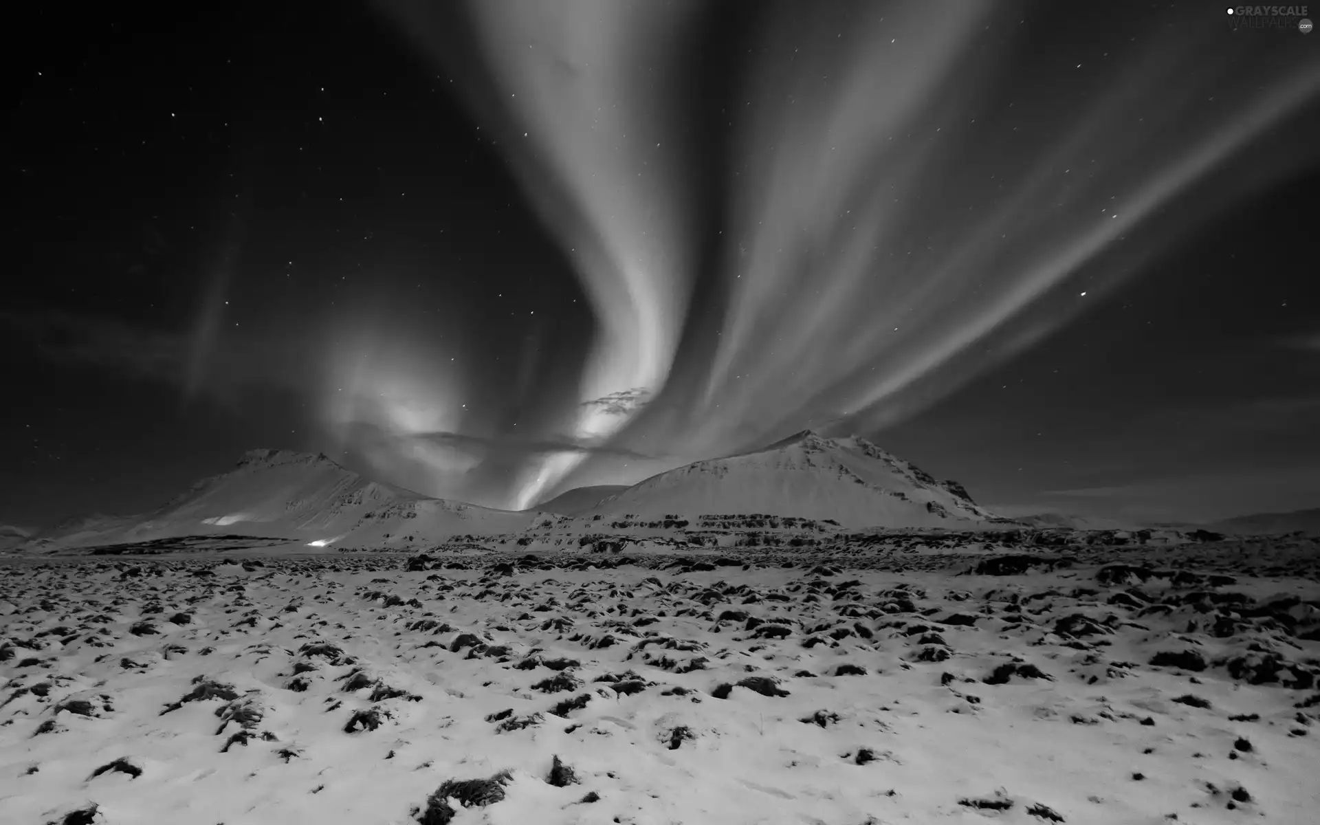 Mountains, Sky, aurora polaris