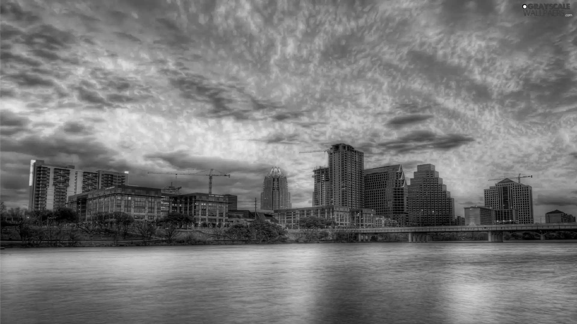 Austin, Teksas, clouds, Houses, River